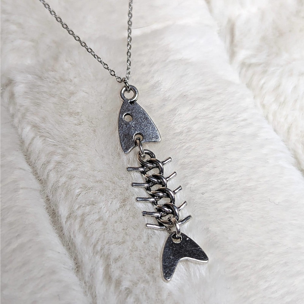 Fish Skeleton Charm Necklace - Picture 2 of 4